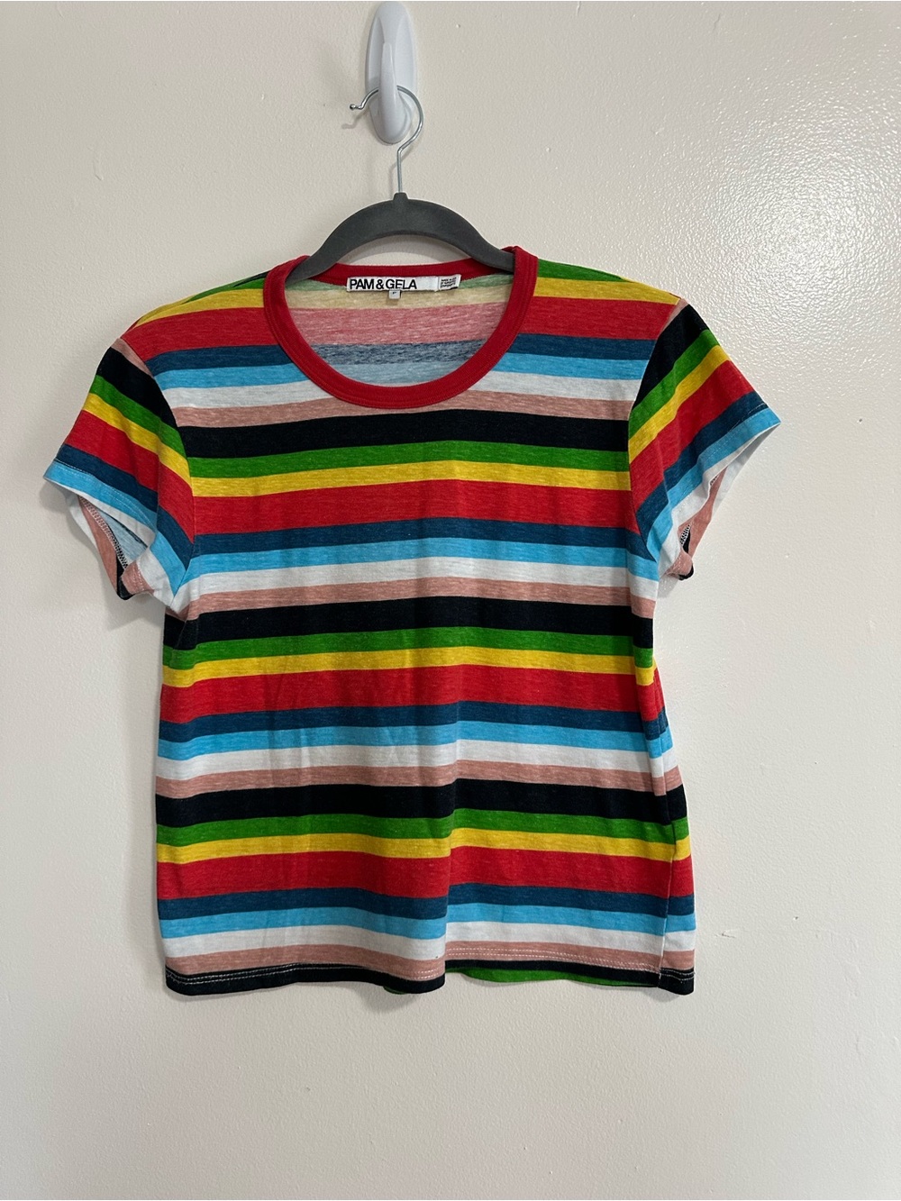 Pam & Gela Rainbow Stripe Ringer Tee, Size XS